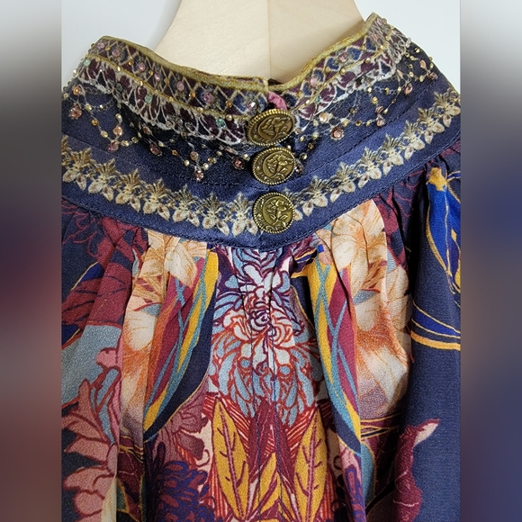 Camilla Raglan Button Up Silk Shirt Blouse Nouveau Nights - Picture 13 of 16